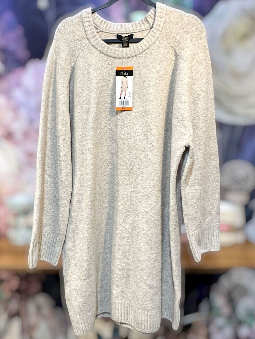 Dalia XXL Beige Sweater Dress NWT Crew Neck Long Sleeve Ribbed Knit Minimalist